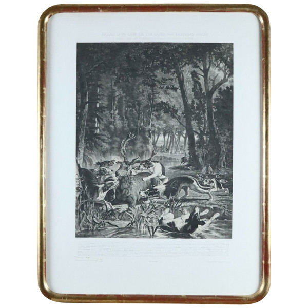 Vénerie, L.G.JADIN, hallali de cerf, lithographie, 1858