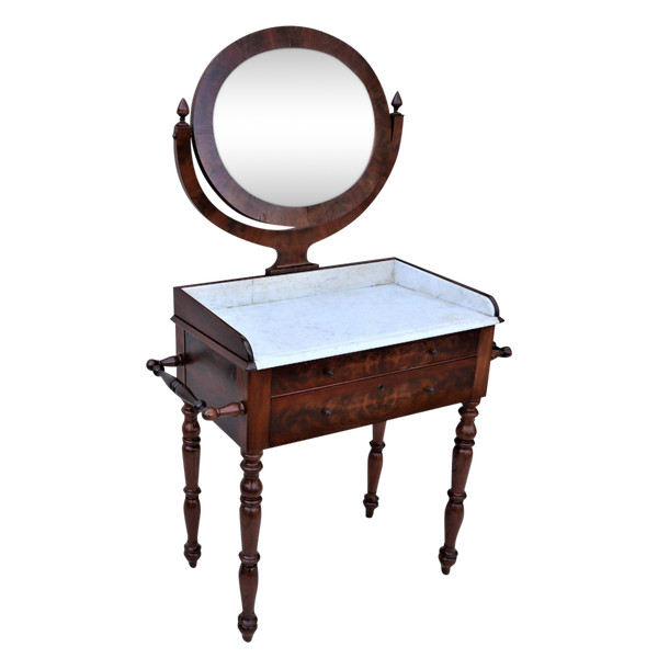 Coiffeuse à Psyché, Table De Toilette En Acajou Et Placage d'Acajou Flammé, XIXeme Siècle