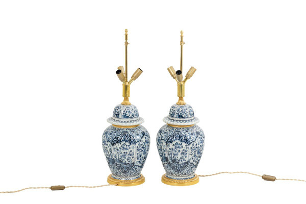 Paire De Lampes En Faïence De Delft Et Bronze, Circa 1880, LS5081839
