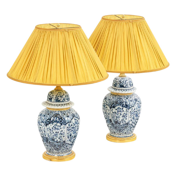 Paire De Lampes En Faïence De Delft Et Bronze, Circa 1880, LS5081839