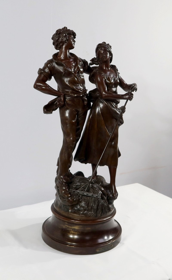 Grande scultura "La Rencontre" di A. Moreau - Fine XIX secolo