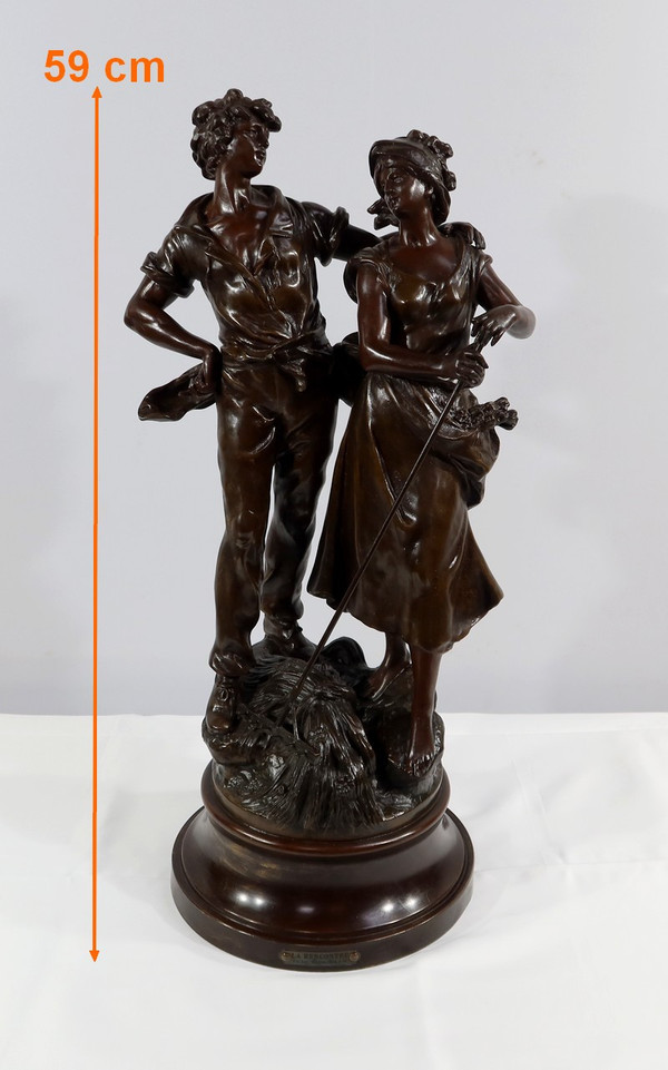Grande scultura "La Rencontre" di A. Moreau - Fine XIX secolo