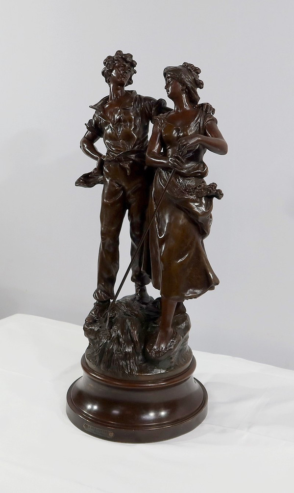 Grande scultura "La Rencontre" di A. Moreau - Fine XIX secolo