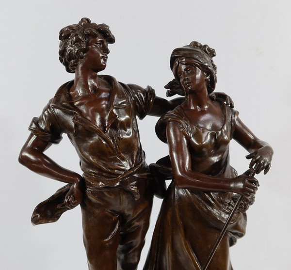 Grande scultura "La Rencontre" di A. Moreau - Fine XIX secolo