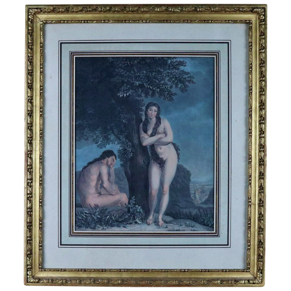 Adam Et Eve, Estampe  d'Aprés Bounieu, Par Laurent Guyot, XVIIIeme Siècle.