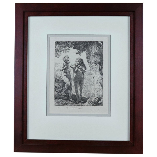 Adam And Eve, Etching After Rembrandt, P.f Basan, XVIIIth Century.