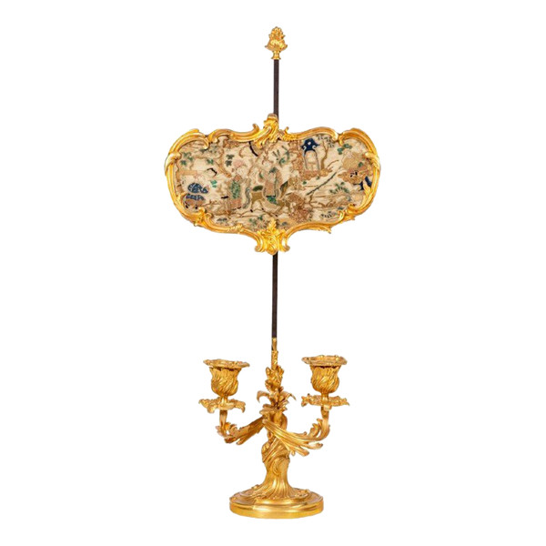 Rocaille Style Screen Lamp In Gilt Bronze, Circa 1880, LS51961651A