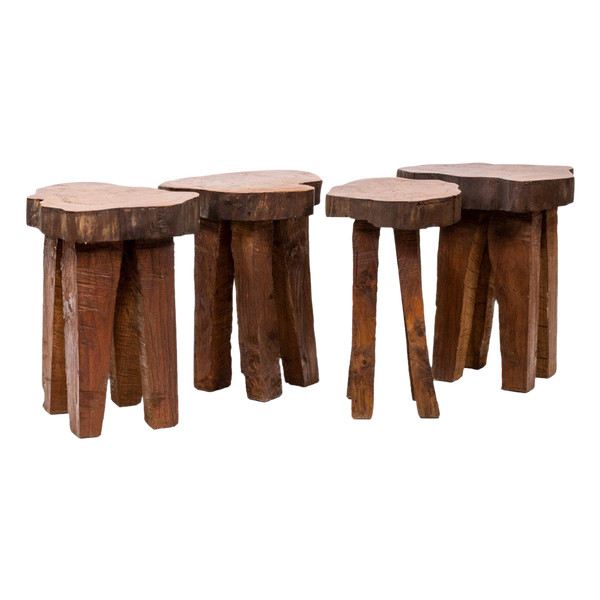 Set Of Four Brutalist Style Stools, 1970s, LS5177551A