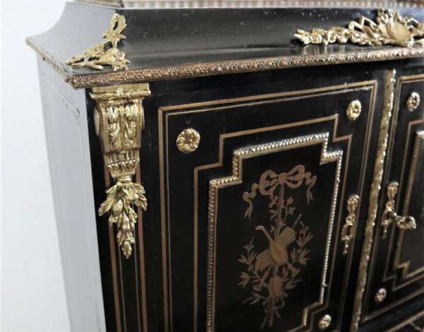 Bonheur Du Jour Blackened Wood, Brass Marquetry, Napoleon III