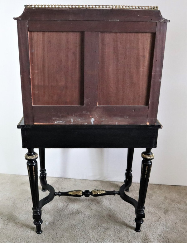 Bonheur Du Jour Blackened Wood, Brass Marquetry, Napoleon III
