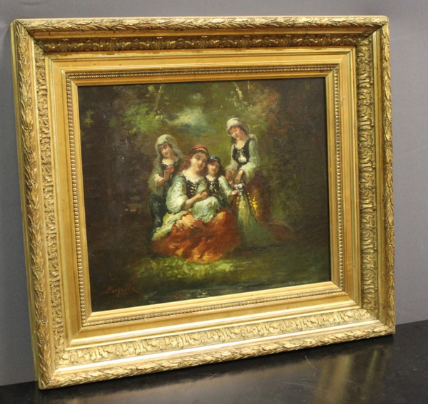 Huile Sur Toile Groupe De Jeunes Filles Célébrant Le Printemps Par Borgella Fin XIX