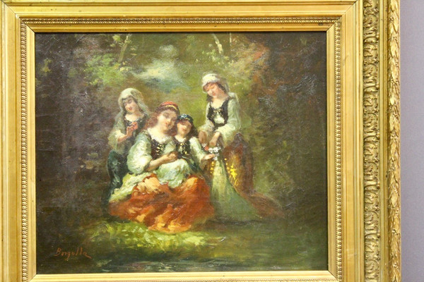 Huile Sur Toile Groupe De Jeunes Filles Célébrant Le Printemps Par Borgella Fin XIX
