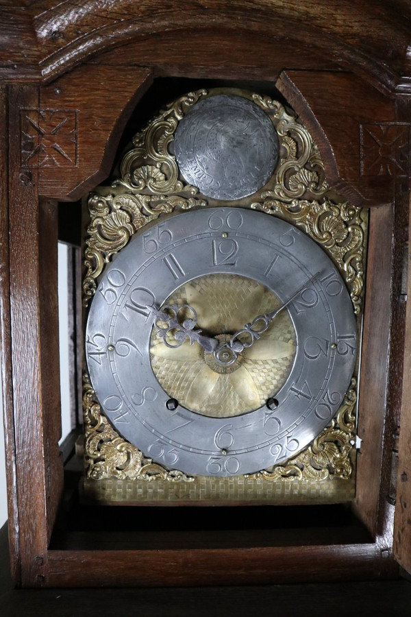Carved Oak Parquet Clock, 18th Century Movement