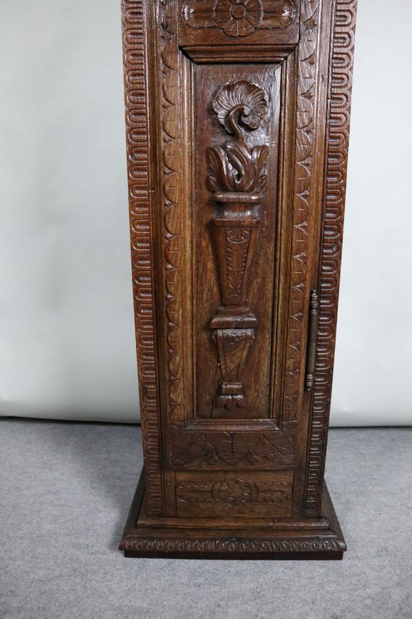 Carved Oak Parquet Clock, 18th Century Movement
