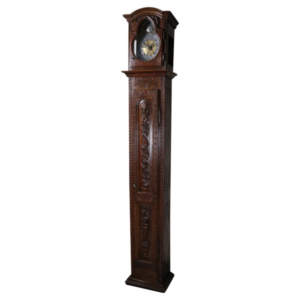 Carved Oak Parquet Clock, 18th Century Movement