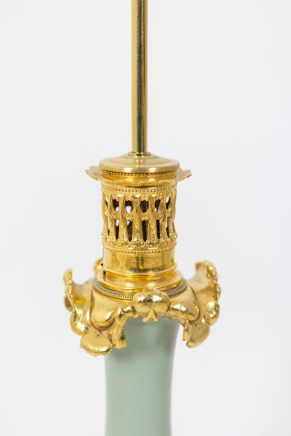 Pair Of Celadon And Bronze Porcelain Lamps, Circa 1880, LS4600722