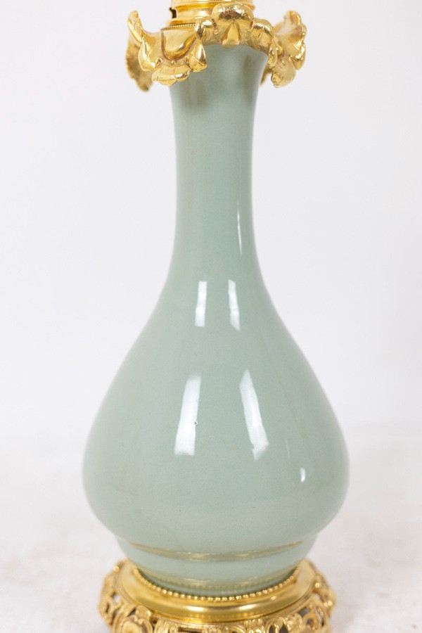 Pair Of Celadon And Bronze Porcelain Lamps, Circa 1880, LS4600722