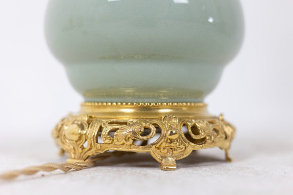 Pair Of Celadon And Bronze Porcelain Lamps, Circa 1880, LS4600722