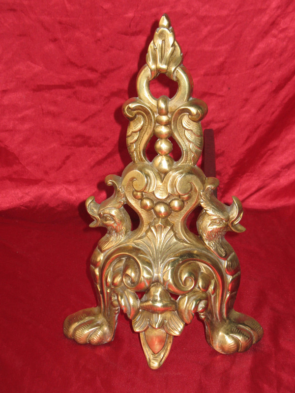 Pair of Renaissance-style bronze and wrought-iron landier andirons