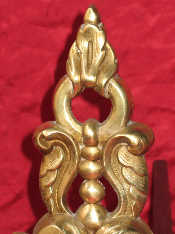 Pair of Renaissance-style bronze and wrought-iron landier andirons