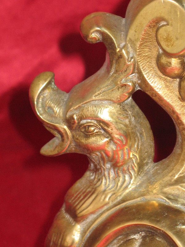 Pair of Renaissance-style bronze and wrought-iron landier andirons