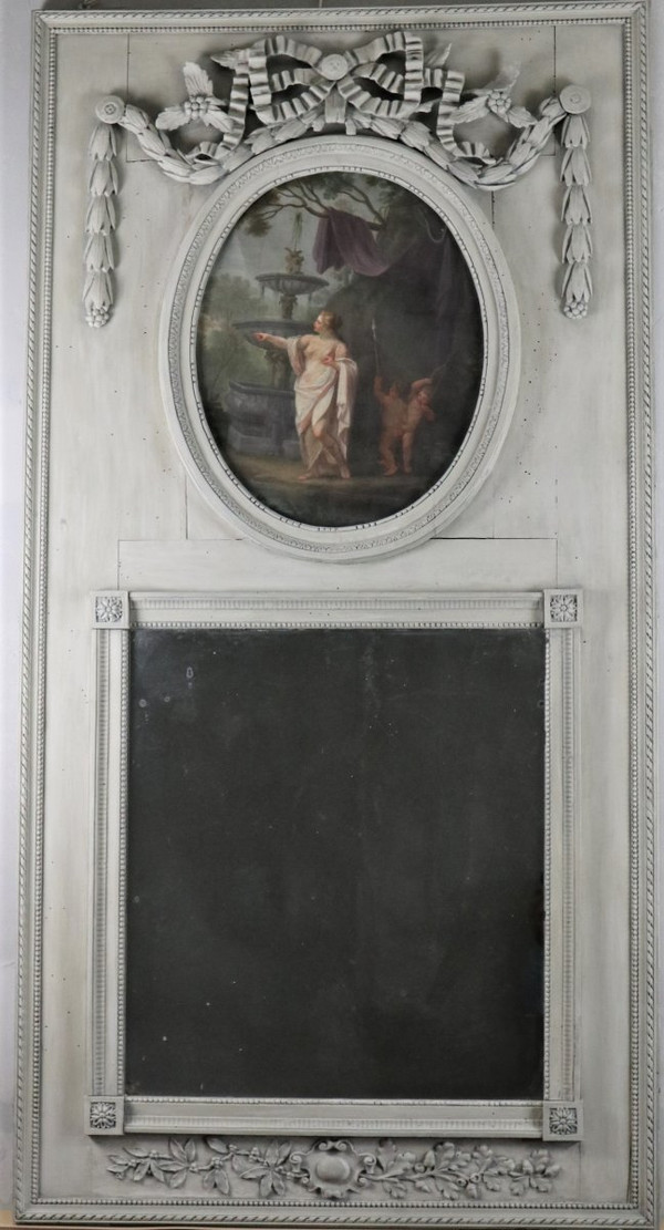 Trumeau Louis XVI Aus Holz Geschnitzt Und Lackiert Patiniert Grau Trianon, XVIII.