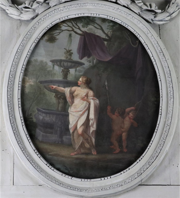 Trumeau Louis XVI Aus Holz Geschnitzt Und Lackiert Patiniert Grau Trianon, XVIII.