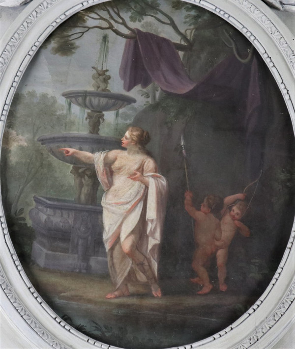 Trumeau Louis XVI Aus Holz Geschnitzt Und Lackiert Patiniert Grau Trianon, XVIII.