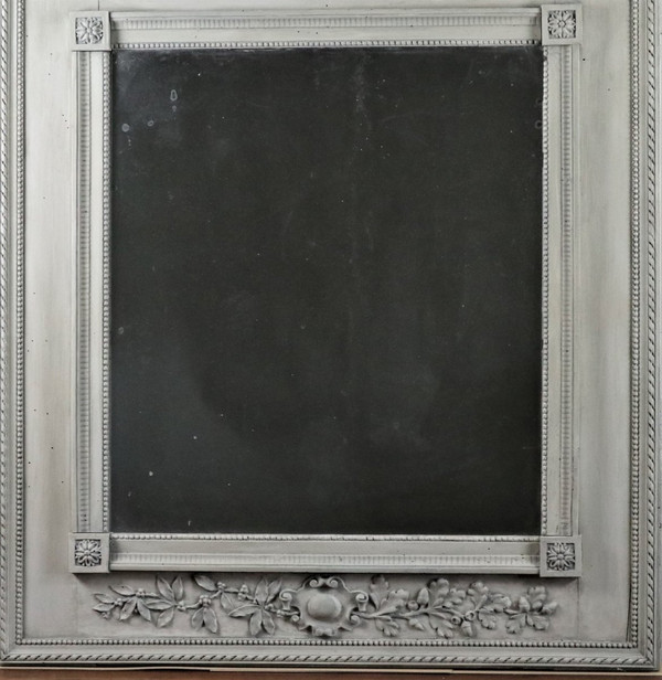Trumeau Louis XVI Aus Holz Geschnitzt Und Lackiert Patiniert Grau Trianon, XVIII.