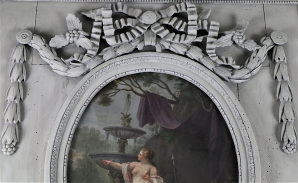 Trumeau Louis XVI Aus Holz Geschnitzt Und Lackiert Patiniert Grau Trianon, XVIII.