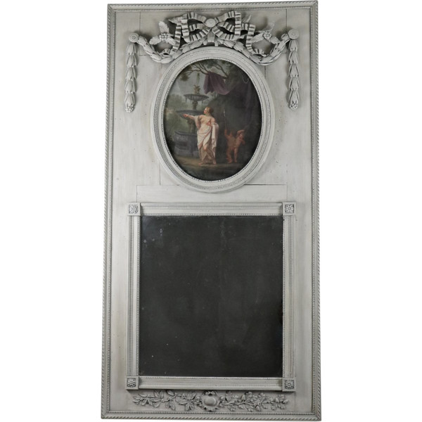 Trumeau Louis XVI Aus Holz Geschnitzt Und Lackiert Patiniert Grau Trianon, XVIII.