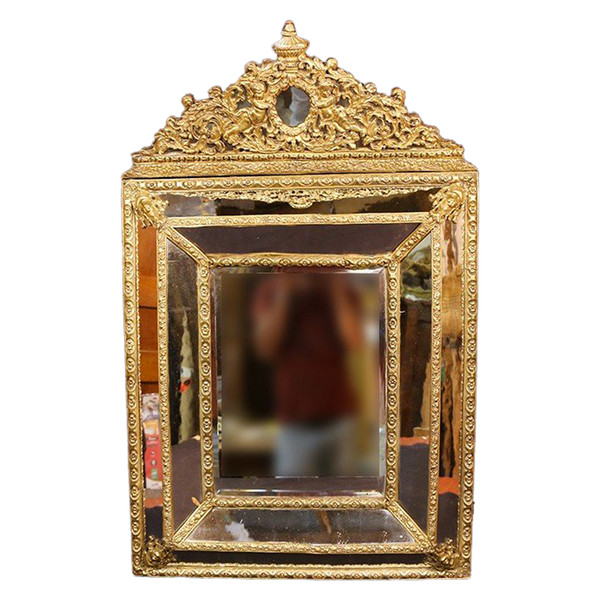 19th century embossed brass glazing mirror