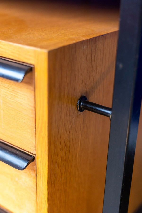 Scrivania in rovere e metallo laccato, anni '70, LS4762911A