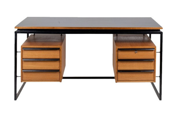 Scrivania in rovere e metallo laccato, anni '70, LS4762911A