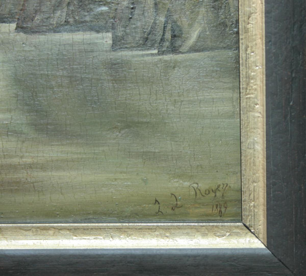 Paesaggio onirico, olio su tavola firmato, datato 1889