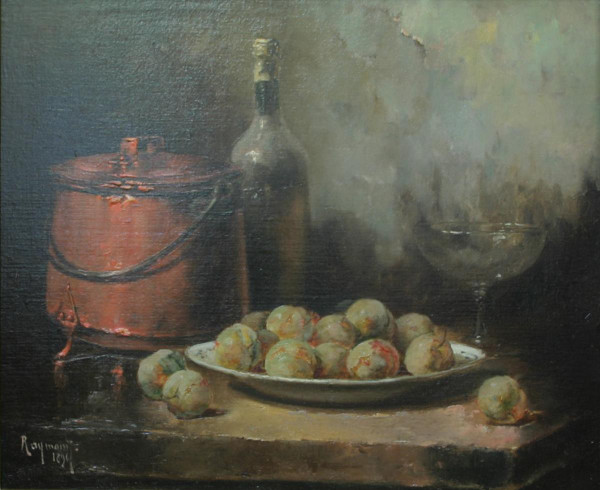 Casimir Raymond, Still Life With Reines-claudes, In A Golden Frame