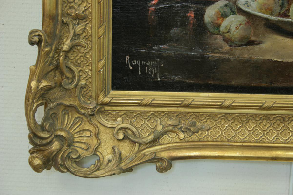 Casimir Raymond, Still Life With Reines-claudes, In A Golden Frame