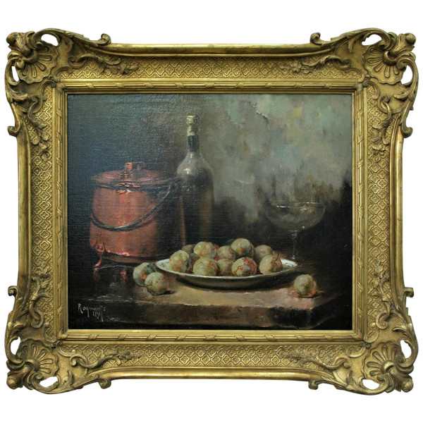 Casimir Raymond, Still Life With Reines-claudes, In A Golden Frame