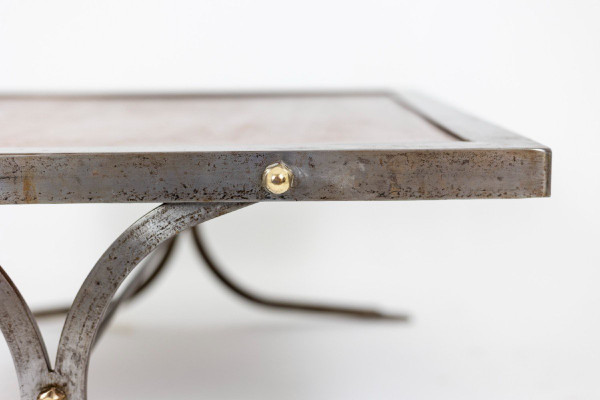 Table Basse De Style Industriel En Fer Et Cuir, Années 1970, Ls5165803d