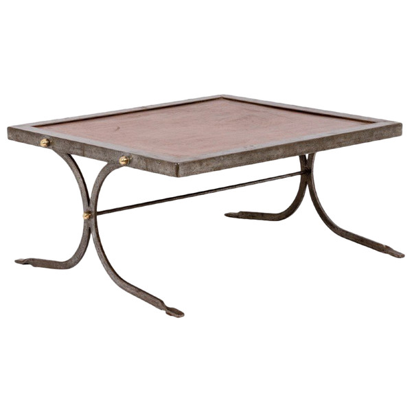 Table Basse De Style Industriel En Fer Et Cuir, Années 1970, Ls5165803d