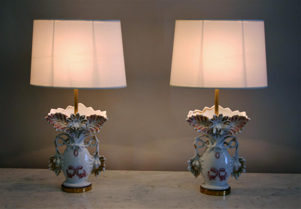 Pair Of Bridal Vases Mounted In Lamp