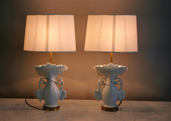 Pair Of Bridal Vases Mounted In Lamp