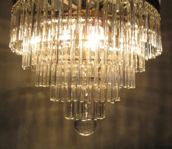 Lustre à Palmettes Et Barres De Verre, Début 20éme