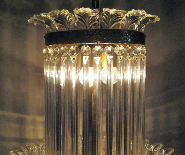Lustre à Palmettes Et Barres De Verre, Début 20éme