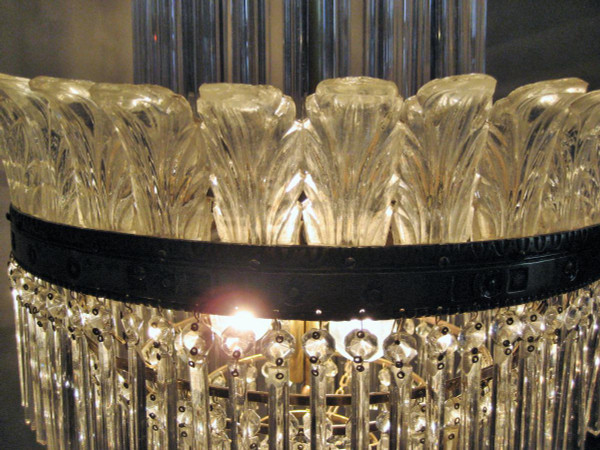 Lustre à Palmettes Et Barres De Verre, Début 20éme