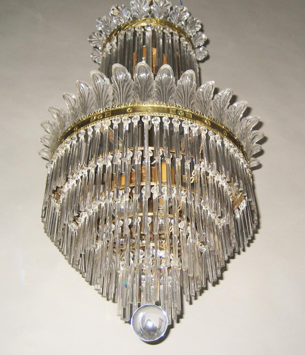 Lustre à Palmettes Et Barres De Verre, Début 20éme