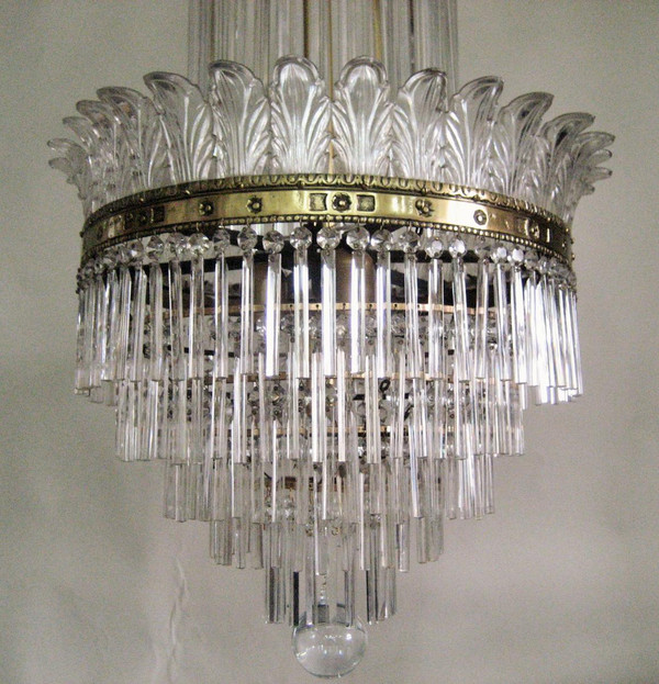 Lustre à Palmettes Et Barres De Verre, Début 20éme