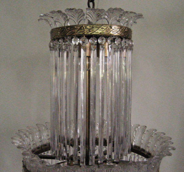 Lustre à Palmettes Et Barres De Verre, Début 20éme