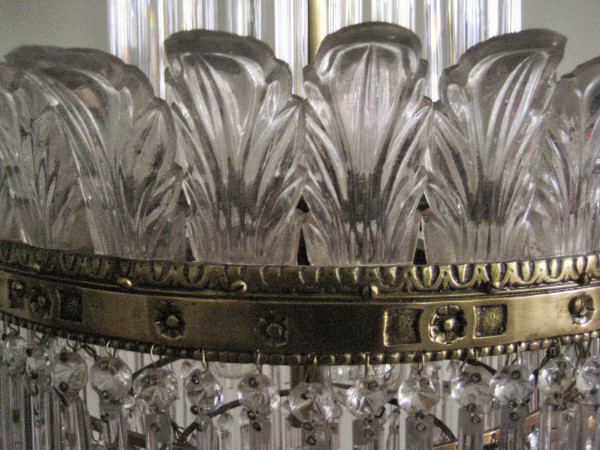 Lustre à Palmettes Et Barres De Verre, Début 20éme