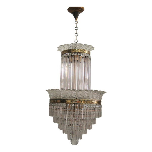 Lustre à Palmettes Et Barres De Verre, Début 20éme